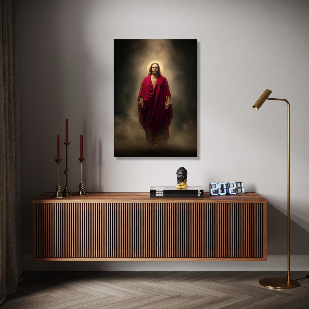 Sacred Jesus Christ Canvas, Spiritual Wall Art, Religious Home Decor, Halo Light Painting, Christian Inspiration Gift Art, Home Decor, Print