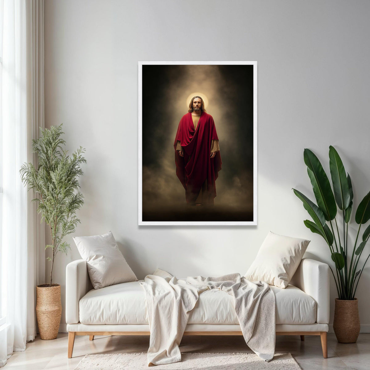 Sacred Jesus Christ Canvas, Spiritual Wall Art, Religious Home Decor, Halo Light Painting, Christian Inspiration Gift Art, Home Decor, Print