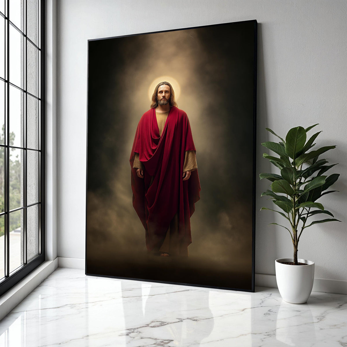 Sacred Jesus Christ Canvas, Spiritual Wall Art, Religious Home Decor, Halo Light Painting, Christian Inspiration Gift Art, Home Decor, Print