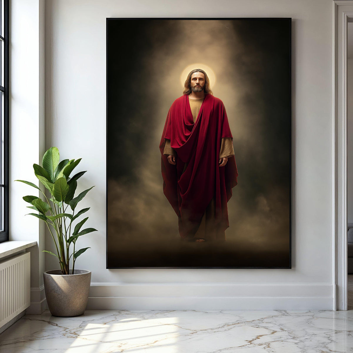 Sacred Jesus Christ Canvas, Spiritual Wall Art, Religious Home Decor, Halo Light Painting, Christian Inspiration Gift Art, Home Decor, Print