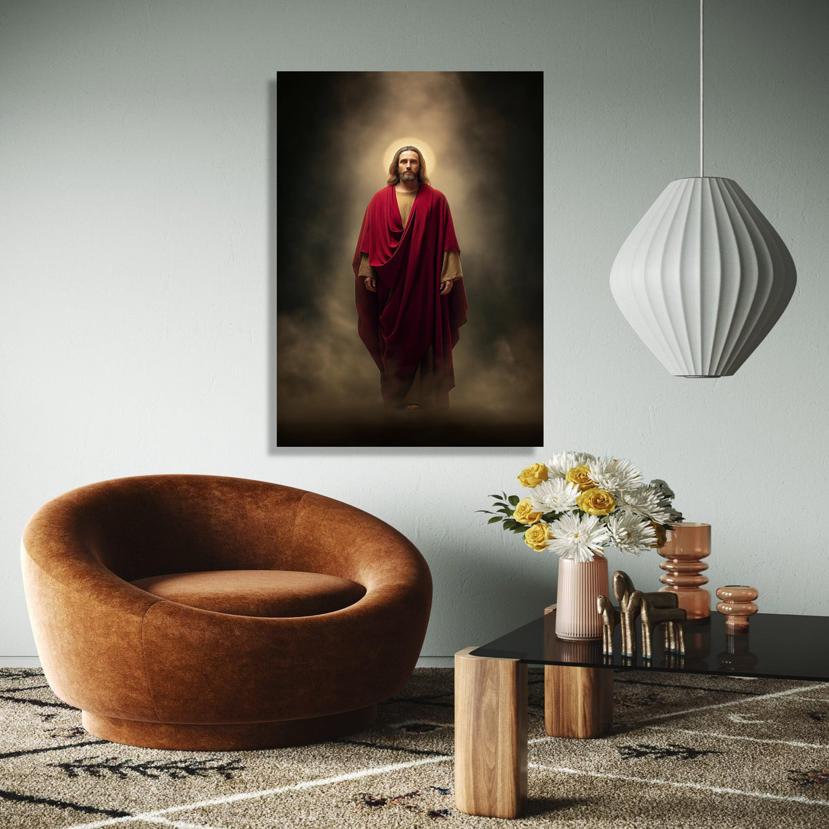 Sacred Jesus Christ Canvas, Spiritual Wall Art, Religious Home Decor, Halo Light Painting, Christian Inspiration Gift Art, Home Decor, Print