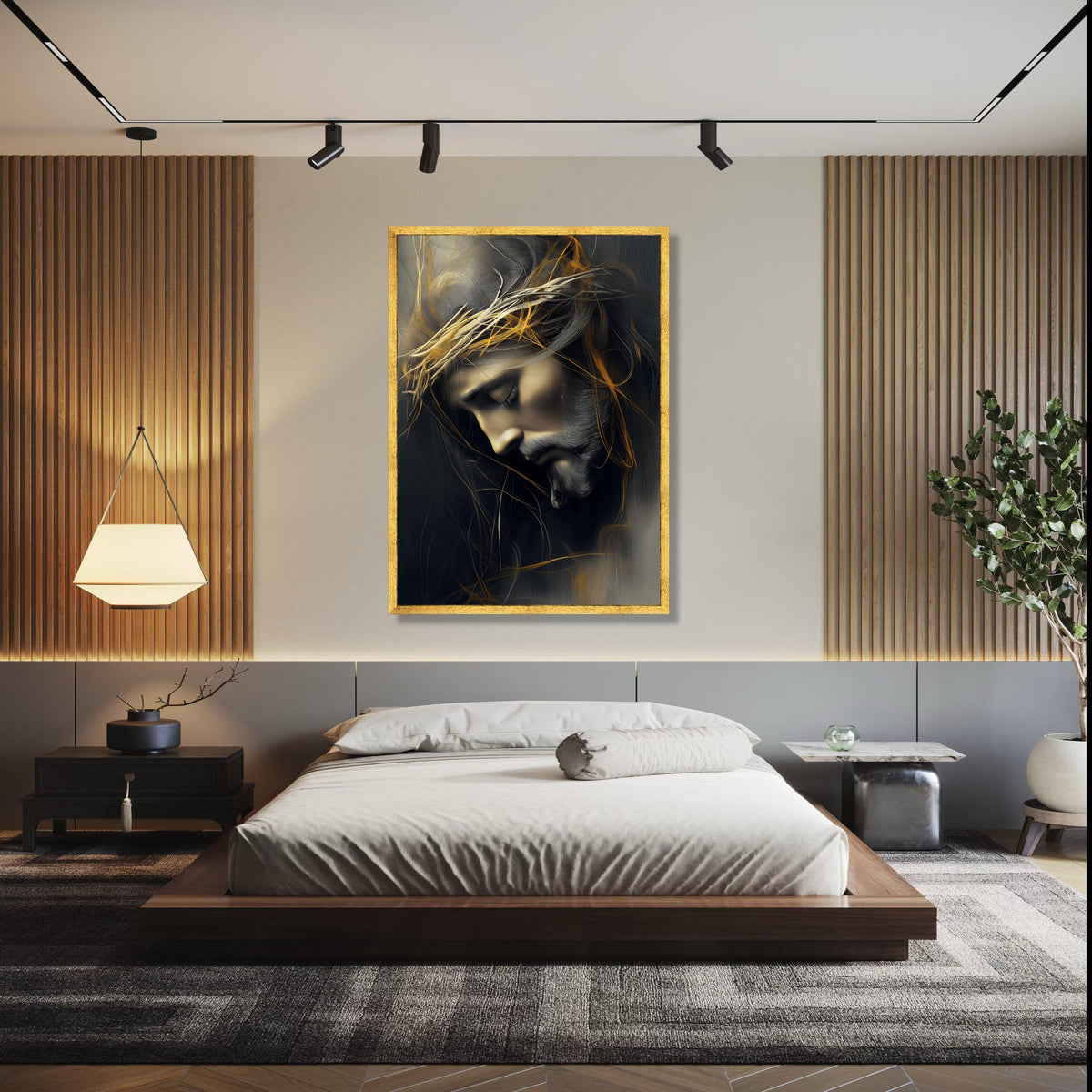 Contemplative Jesus Portrait Canvas, Crown of Thorns Wall Art, Spiritual Christian Canvas Decoration, Religious Gift Art, Home Decor, Print
