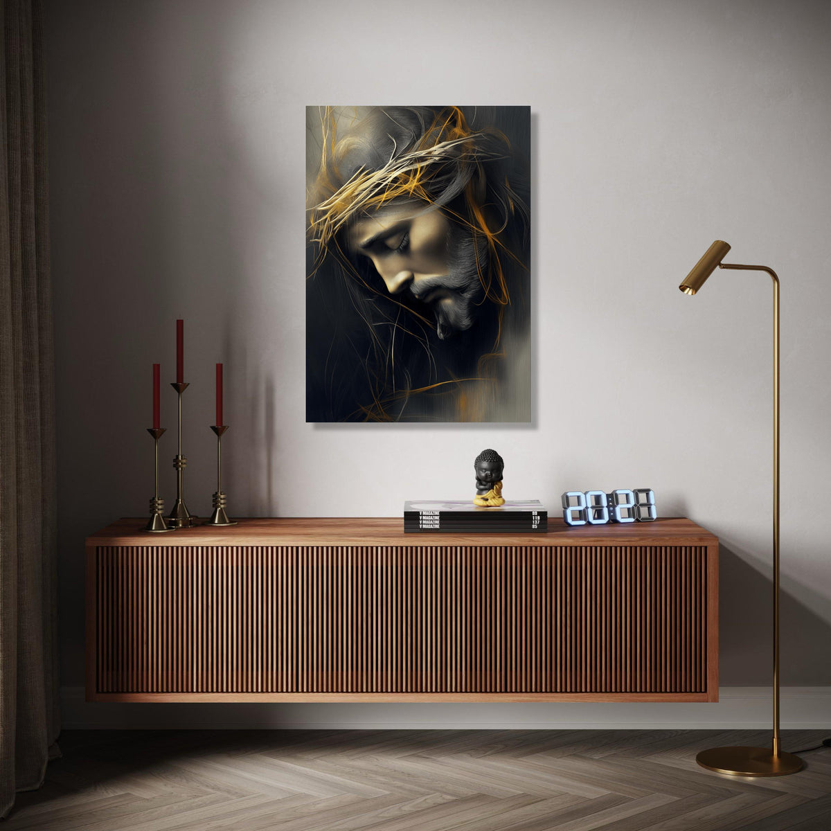 Contemplative Jesus Portrait Canvas, Crown of Thorns Wall Art, Spiritual Christian Canvas Decoration, Religious Gift Art, Home Decor, Print