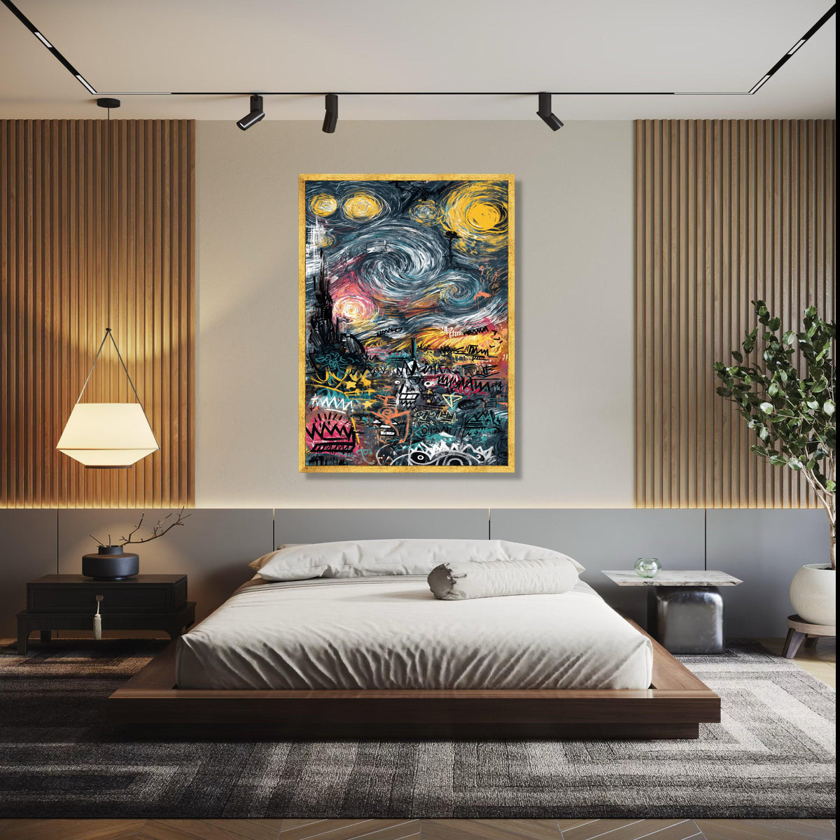 Urban Graffiti Art Canvas, Abstract Cityscape Wall Art, Modern Street Art Decor, Colorful Swirl Sky Canvas, Gift Art, Home Decor, Print