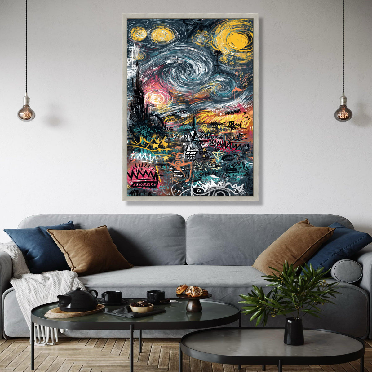 Urban Graffiti Art Canvas, Abstract Cityscape Wall Art, Modern Street Art Decor, Colorful Swirl Sky Canvas, Gift Art, Home Decor, Print