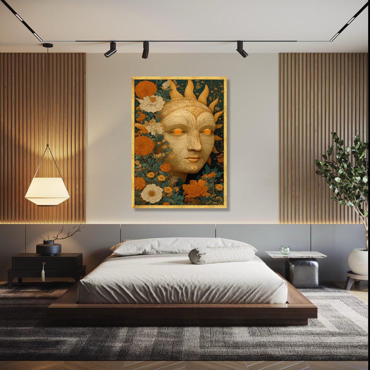 Ornate Sun Face Canvas Wall Art, Floral Botanical Design, Bohemian Garden Decoration, Intricate Nature Inspired Gift Art, Home Decor, Print