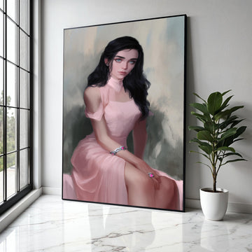 Elegant Woman Portrait Canvas, Vintage Style Wall Art, Feminine Pink Dress Artwork, Modern Decorative Canvas, Gift Art, Home Decor, Print
