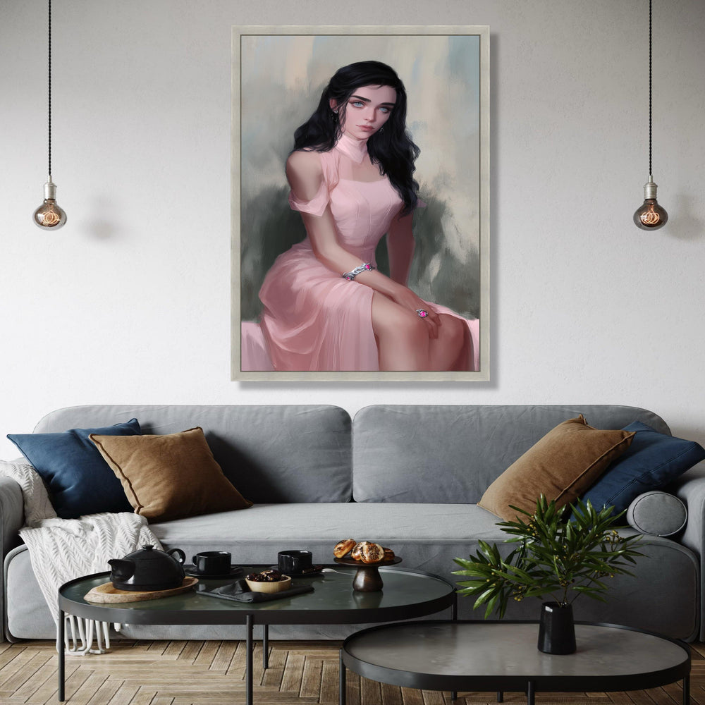 Elegant Woman Portrait Canvas, Vintage Style Wall Art, Feminine Pink Dress Artwork, Modern Decorative Canvas, Gift Art, Home Decor, Print