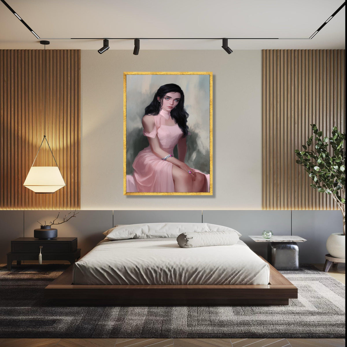 Elegant Woman Portrait Canvas, Vintage Style Wall Art, Feminine Pink Dress Artwork, Modern Decorative Canvas, Gift Art, Home Decor, Print