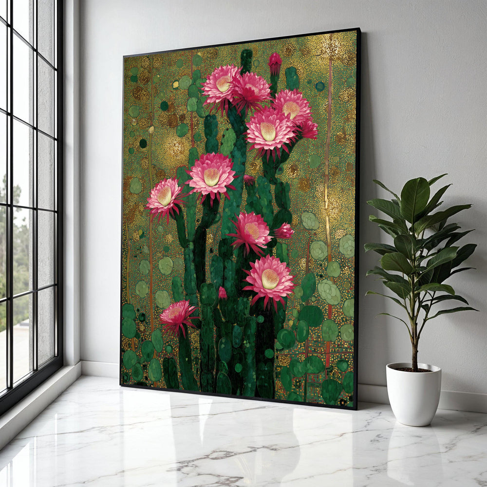 Vibrant Cactus Bloom Canvas, Pink Flower Wall Art, Botanical Nature Print, Desert Floral Decoration, Green and Gift Art, Home Decor, Print