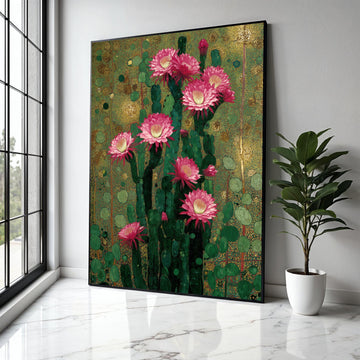 Vibrant Cactus Bloom Canvas, Pink Flower Wall Art, Botanical Nature Print, Desert Floral Decoration, Green and Gift Art, Home Decor, Print