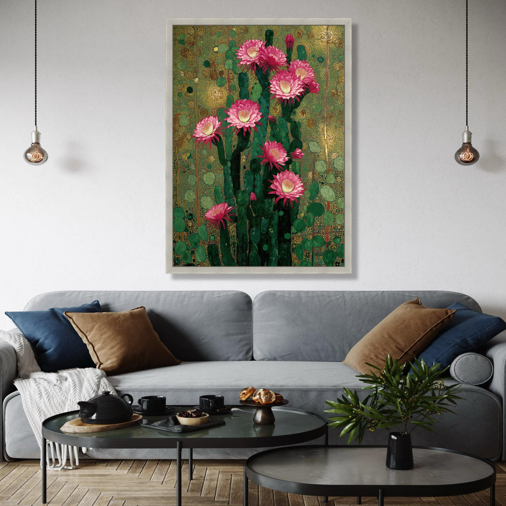Vibrant Cactus Bloom Canvas, Pink Flower Wall Art, Botanical Nature Print, Desert Floral Decoration, Green and Gift Art, Home Decor, Print