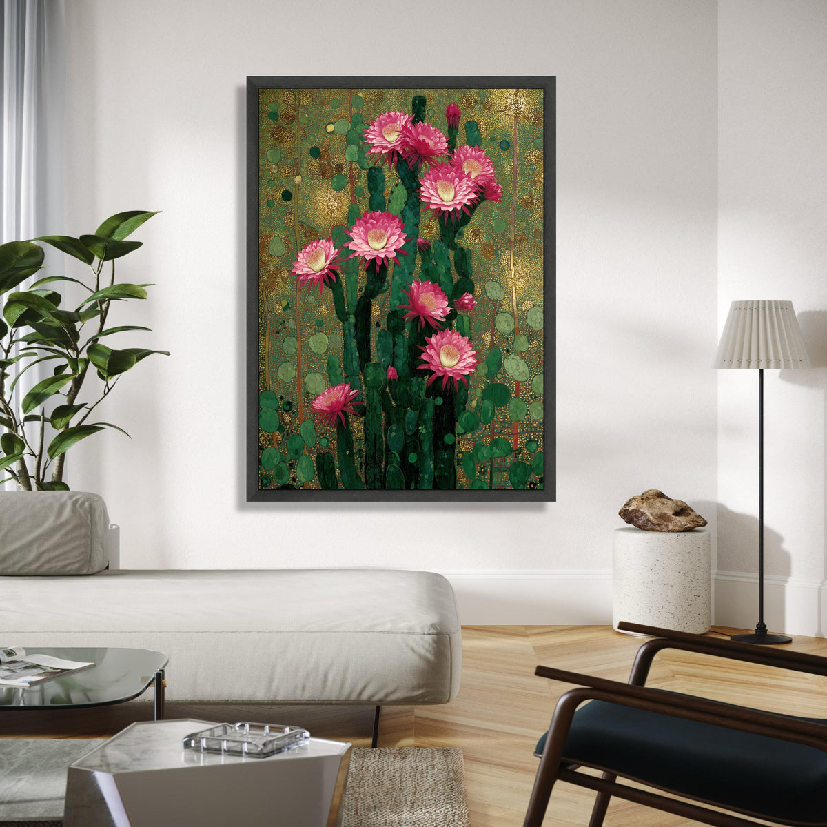 Vibrant Cactus Bloom Canvas, Pink Flower Wall Art, Botanical Nature Print, Desert Floral Decoration, Green and Gift Art, Home Decor, Print