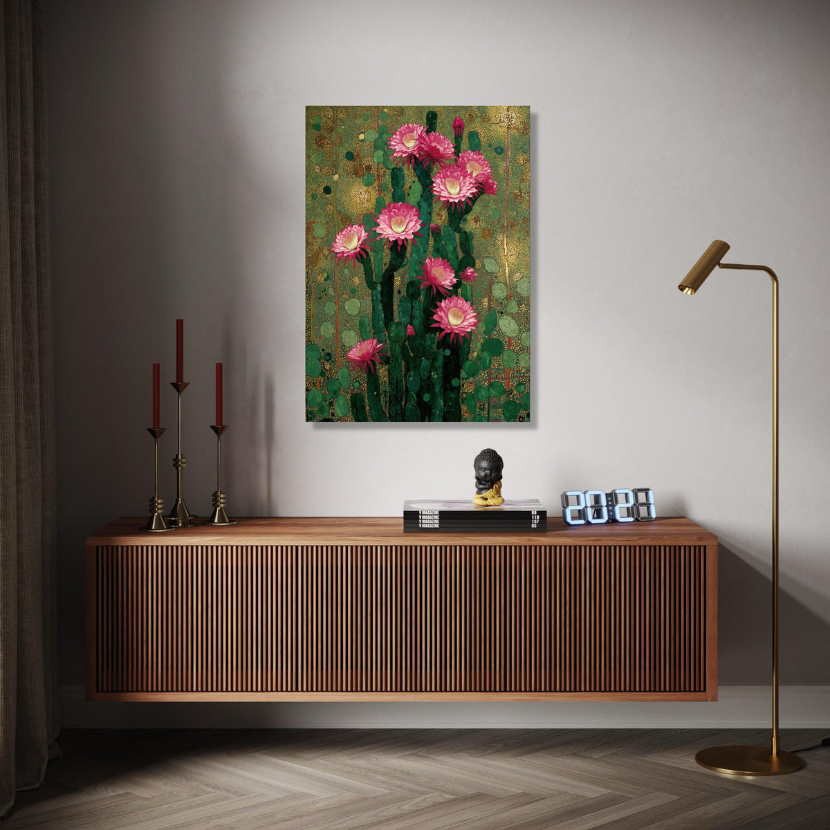 Vibrant Cactus Bloom Canvas, Pink Flower Wall Art, Botanical Nature Print, Desert Floral Decoration, Green and Gift Art, Home Decor, Print