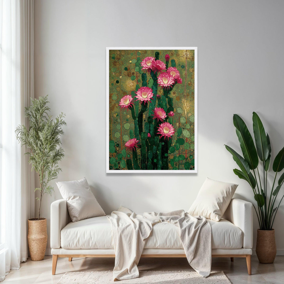 Vibrant Cactus Bloom Canvas, Pink Flower Wall Art, Botanical Nature Print, Desert Floral Decoration, Green and Gift Art, Home Decor, Print
