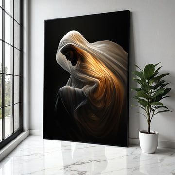 Illuminated Cloak Canvas, Spiritual Figure Art, Divine Glow Wall Decor, Contemplative Mood Canvas, Dramatic Gift Art, Home Decor, Print
