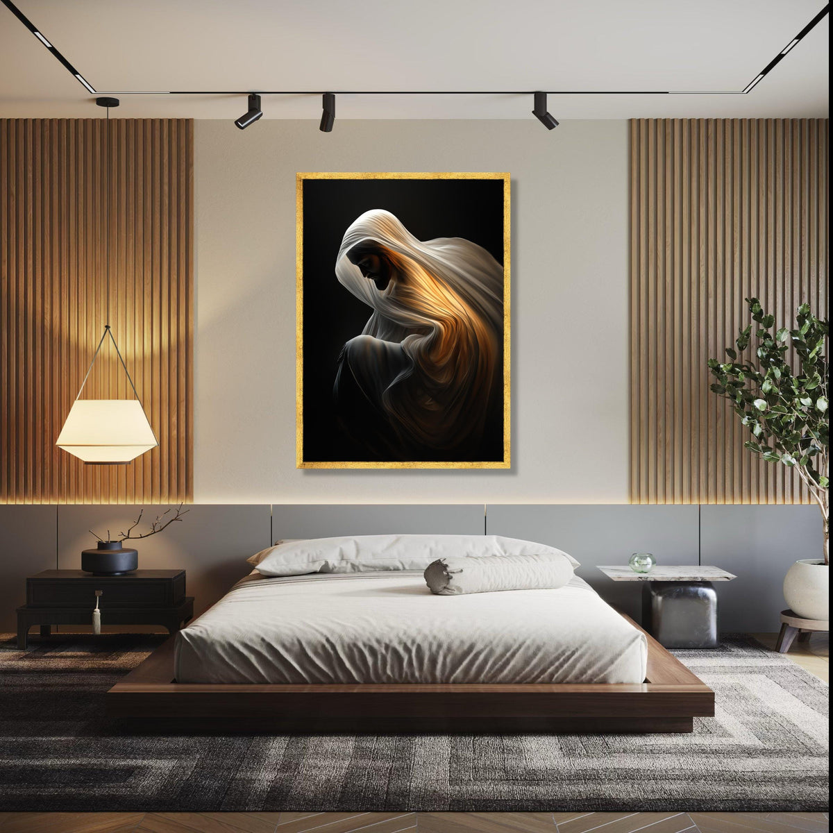 Illuminated Cloak Canvas, Spiritual Figure Art, Divine Glow Wall Decor, Contemplative Mood Canvas, Dramatic Gift Art, Home Decor, Print