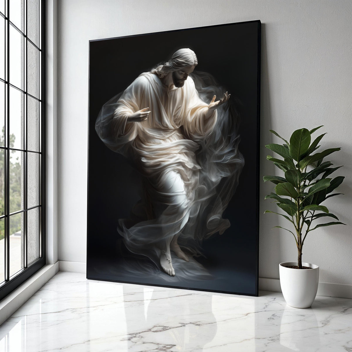 Ethereal Jesus Figure Canvas, Spiritual Christian Wall Art, Divine Light Painting, Inspirational Religious Gift Art, Home Decor, Print
