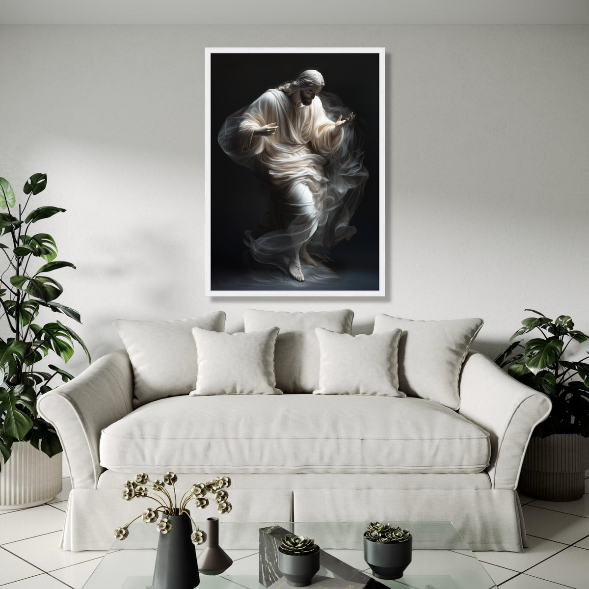 Ethereal Jesus Figure Canvas, Spiritual Christian Wall Art, Divine Light Painting, Inspirational Religious Gift Art, Home Decor, Print