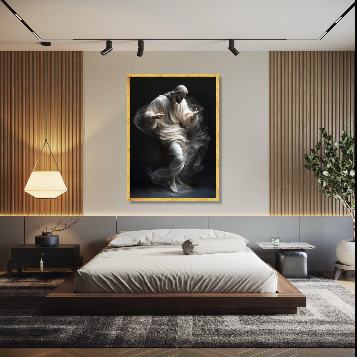 Ethereal Jesus Figure Canvas, Spiritual Christian Wall Art, Divine Light Painting, Inspirational Religious Gift Art, Home Decor, Print