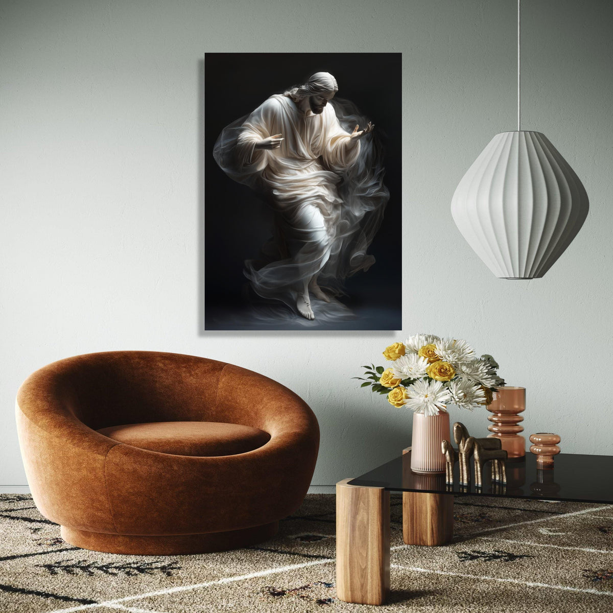 Ethereal Jesus Figure Canvas, Spiritual Christian Wall Art, Divine Light Painting, Inspirational Religious Gift Art, Home Decor, Print