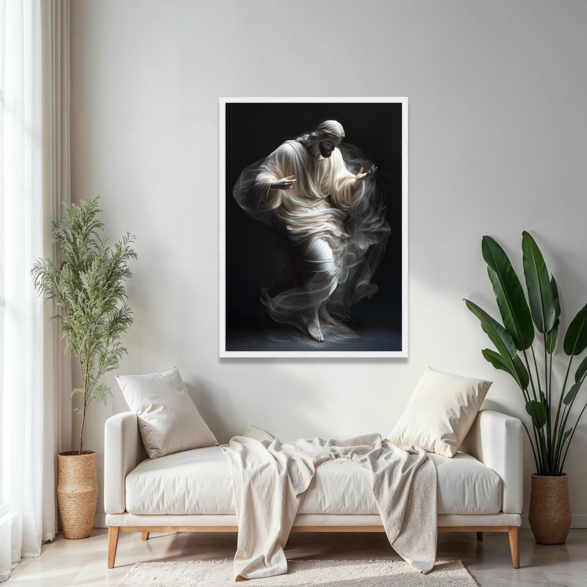 Ethereal Jesus Figure Canvas, Spiritual Christian Wall Art, Divine Light Painting, Inspirational Religious Gift Art, Home Decor, Print