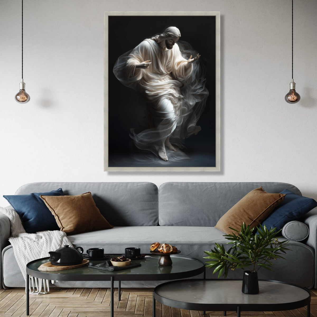 Ethereal Jesus Figure Canvas, Spiritual Christian Wall Art, Divine Light Painting, Inspirational Religious Gift Art, Home Decor, Print