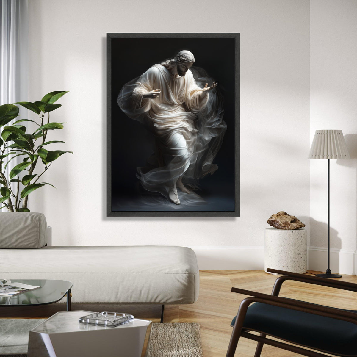 Ethereal Jesus Figure Canvas, Spiritual Christian Wall Art, Divine Light Painting, Inspirational Religious Gift Art, Home Decor, Print