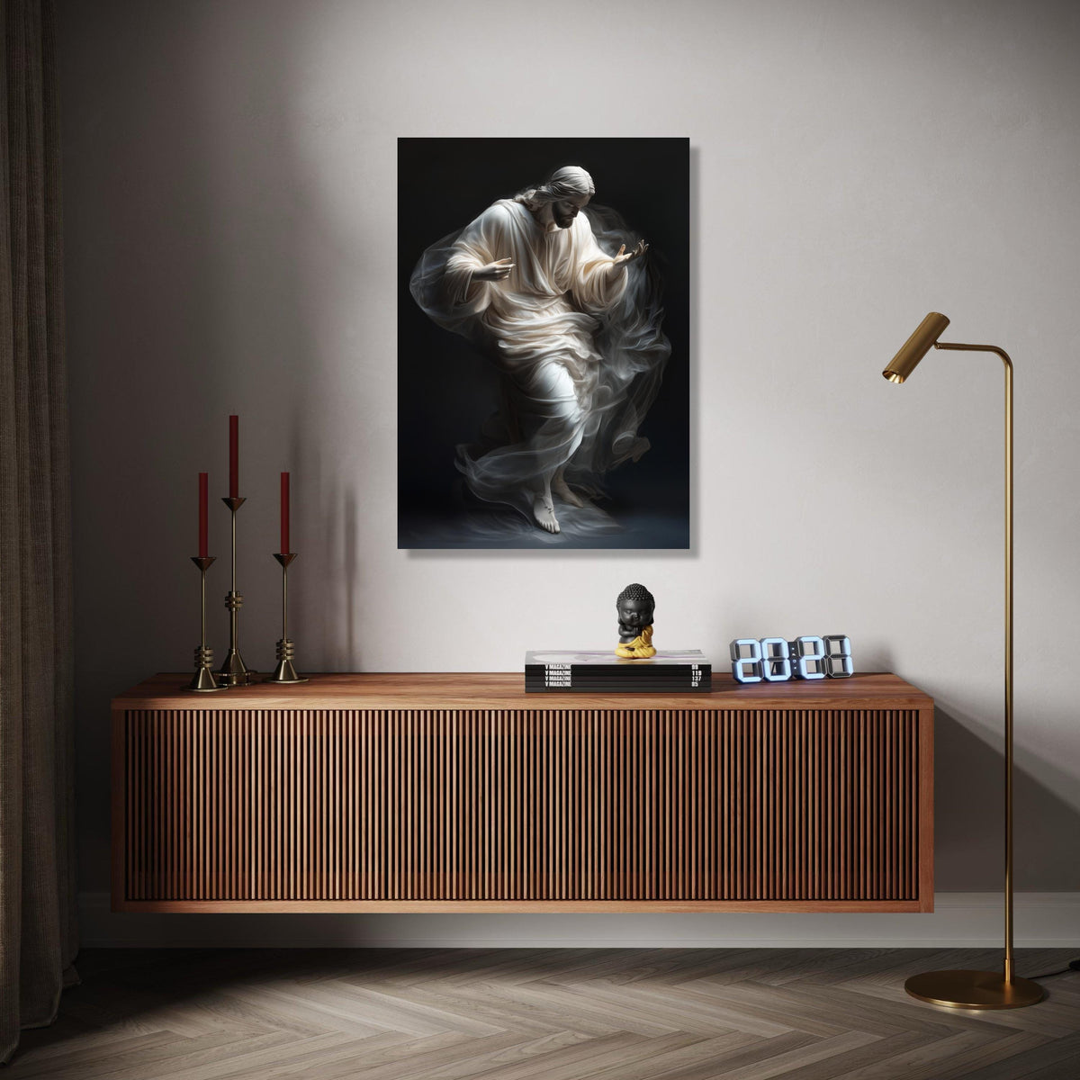 Ethereal Jesus Figure Canvas, Spiritual Christian Wall Art, Divine Light Painting, Inspirational Religious Gift Art, Home Decor, Print