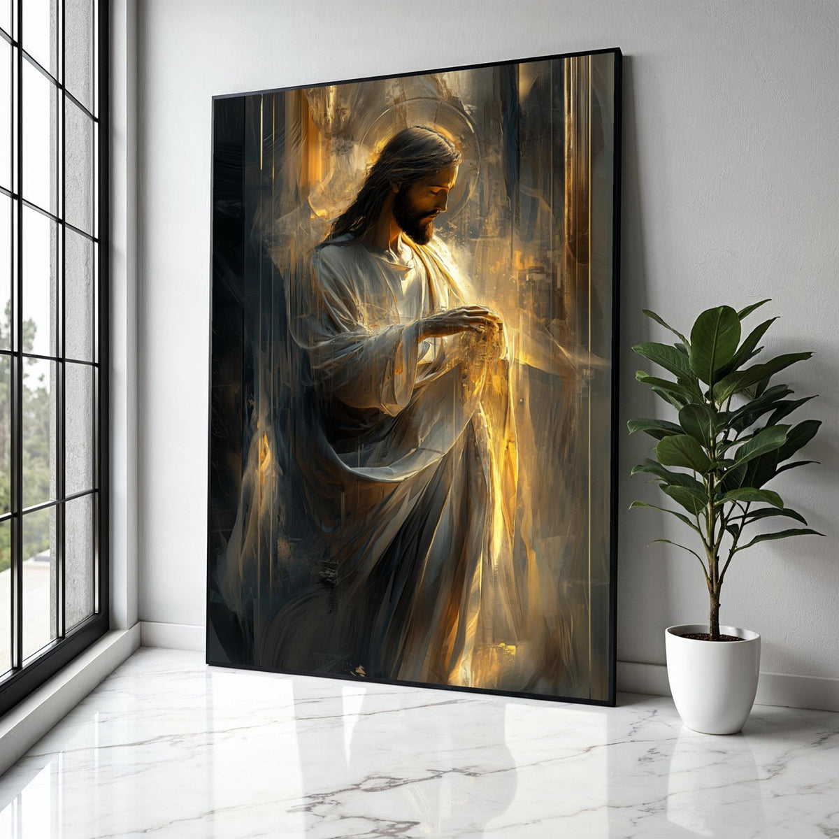 Divine Light of Jesus Christ Canvas, Inspirational Religious Wall Art, Spiritual Christian Decoration, Halo Glow Gift Art, Home Decor, Print