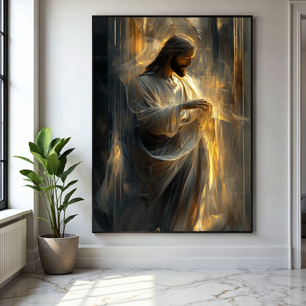 Divine Light of Jesus Christ Canvas, Inspirational Religious Wall Art, Spiritual Christian Decoration, Halo Glow Gift Art, Home Decor, Print