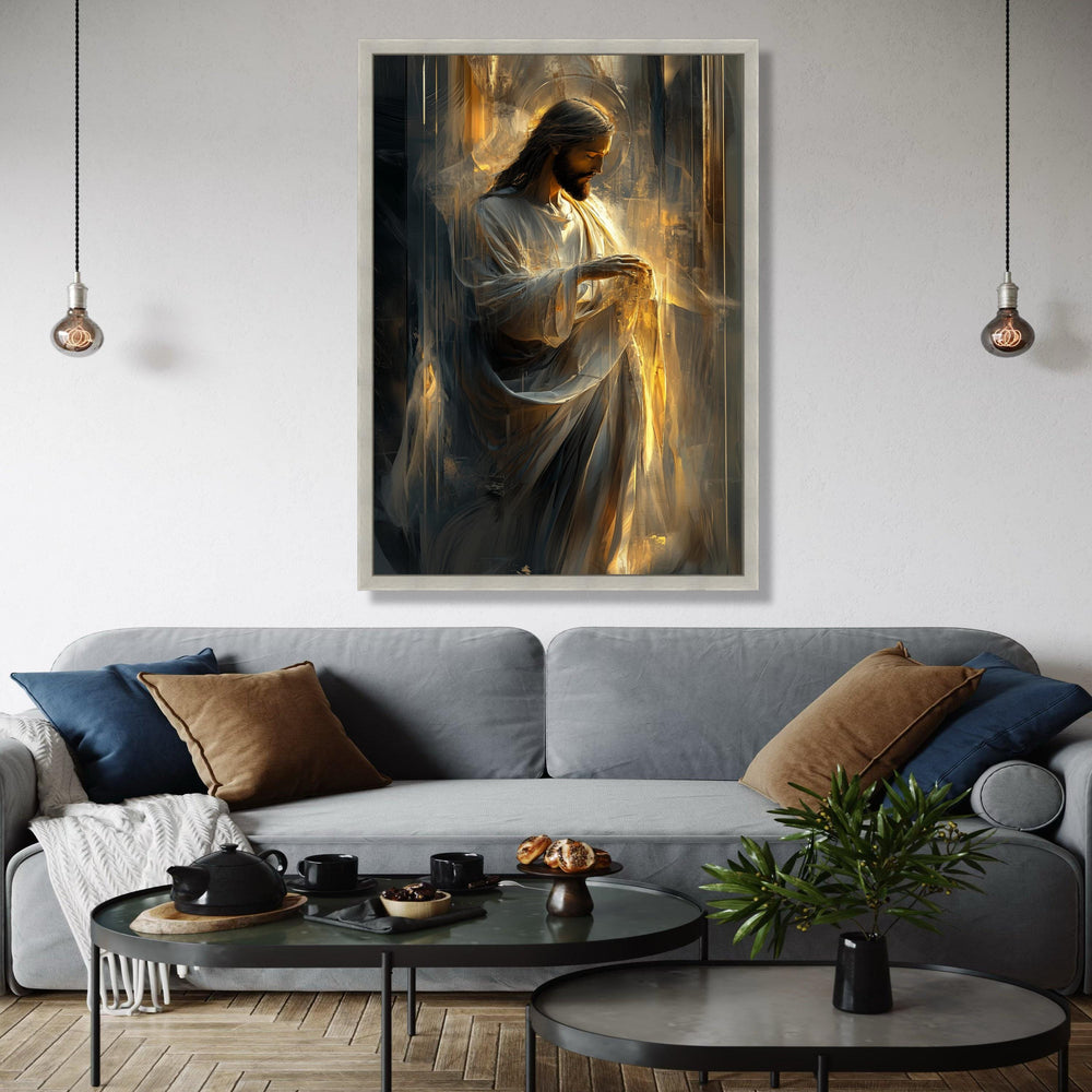 Divine Light of Jesus Christ Canvas, Inspirational Religious Wall Art, Spiritual Christian Decoration, Halo Glow Gift Art, Home Decor, Print