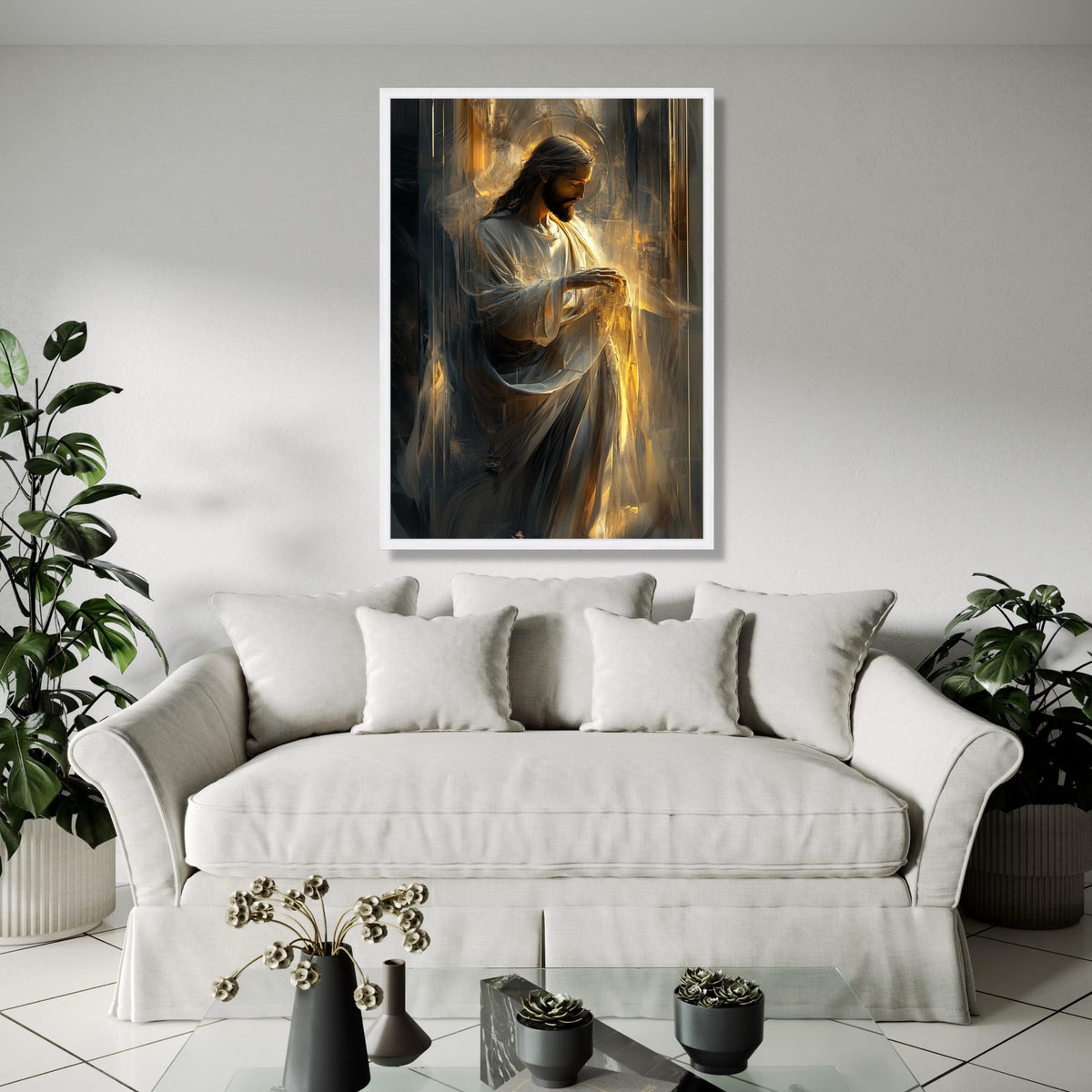 Divine Light of Jesus Christ Canvas, Inspirational Religious Wall Art, Spiritual Christian Decoration, Halo Glow Gift Art, Home Decor, Print