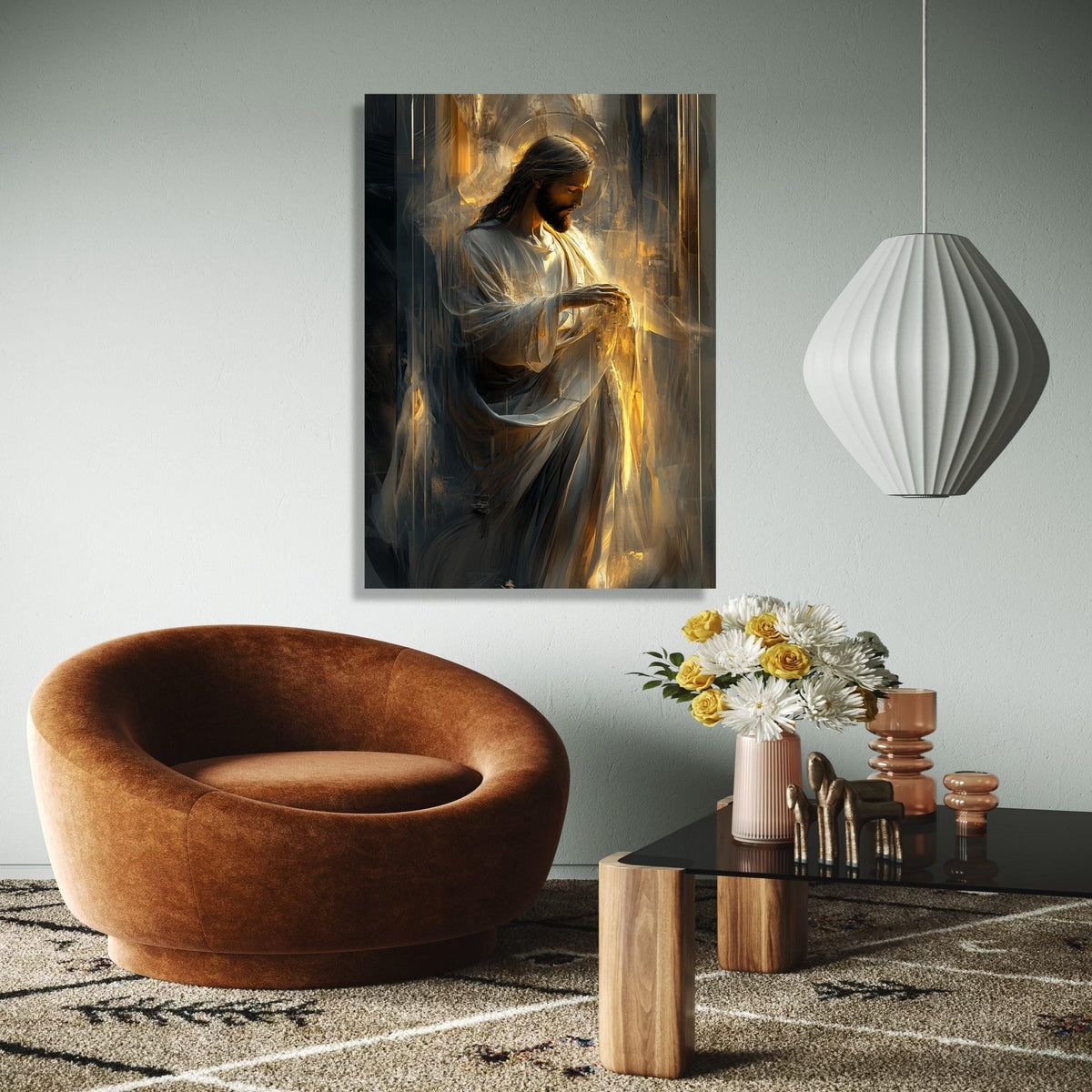 Divine Light of Jesus Christ Canvas, Inspirational Religious Wall Art, Spiritual Christian Decoration, Halo Glow Gift Art, Home Decor, Print
