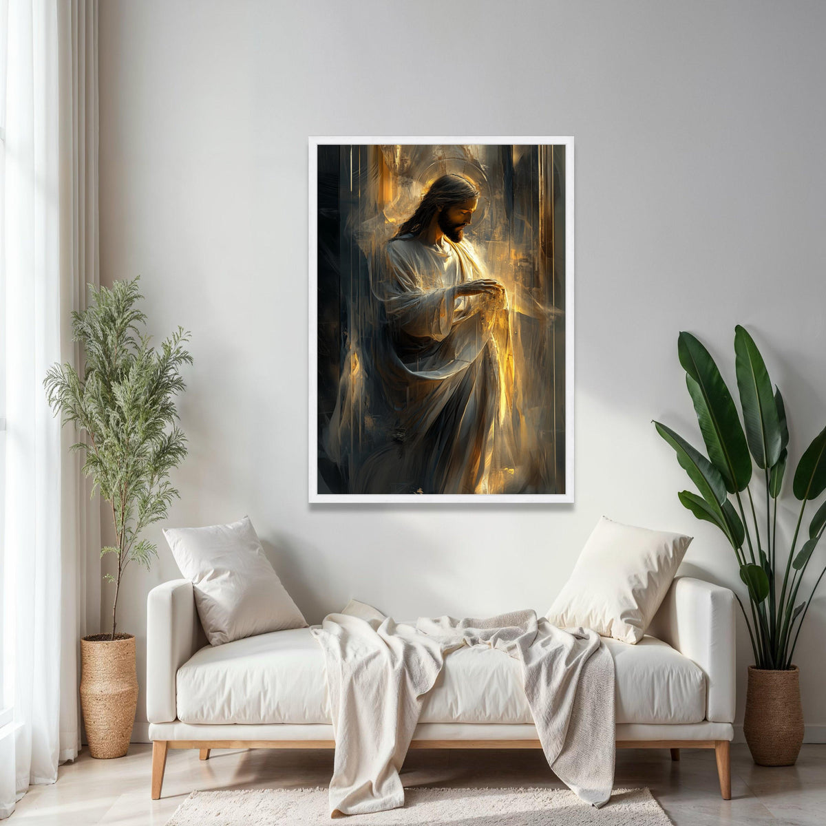 Divine Light of Jesus Christ Canvas, Inspirational Religious Wall Art, Spiritual Christian Decoration, Halo Glow Gift Art, Home Decor, Print