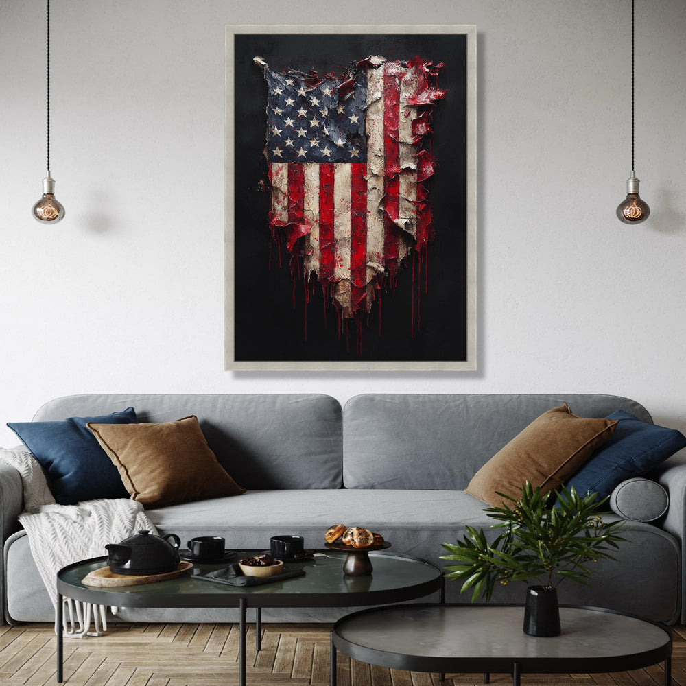 Distressed American Flag Canvas Wall Art, Vintage USA Patriotic Canvas, Rustic Red White Blue Home Decor, Flag Gift Art, Home Decor, Print