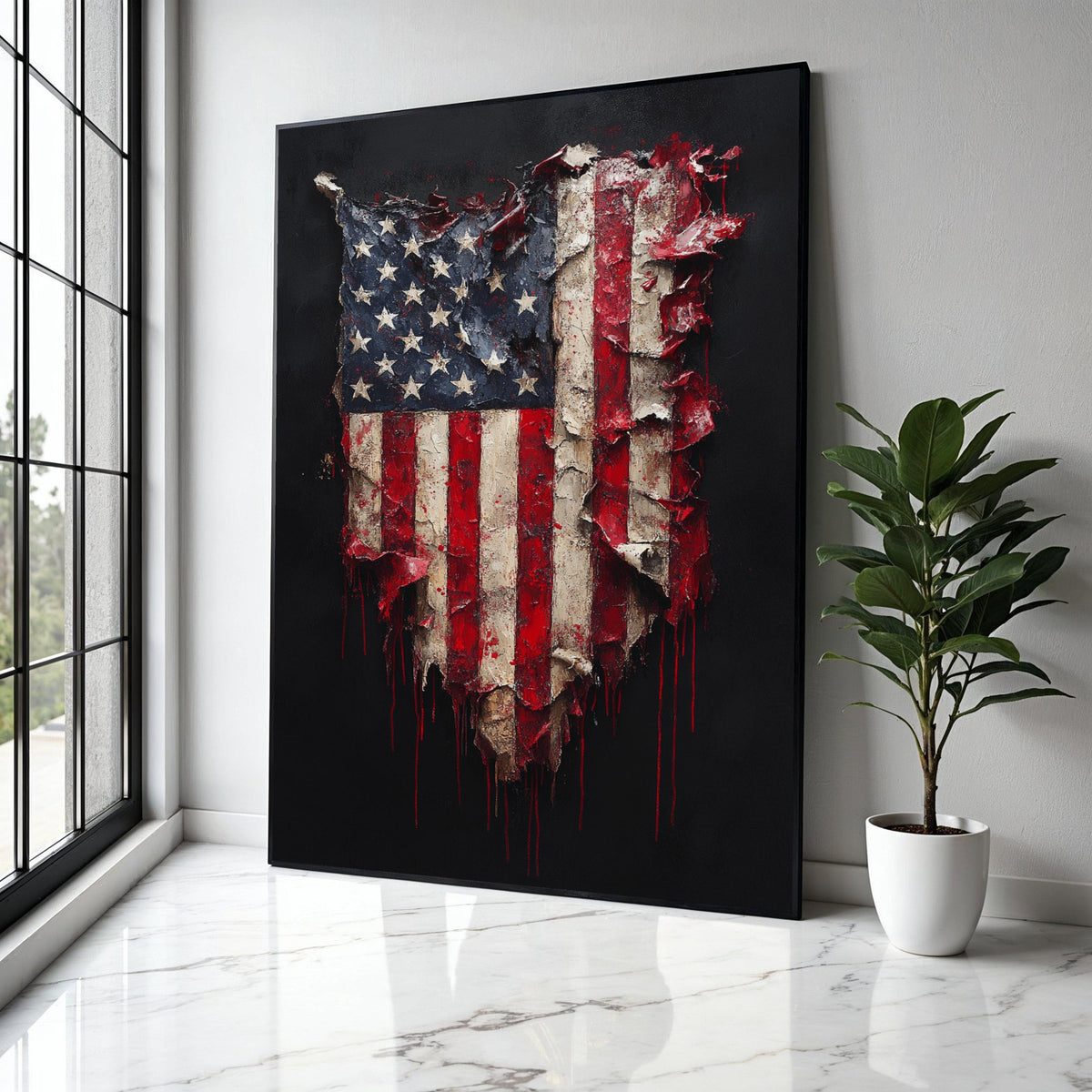 Distressed American Flag Canvas Wall Art, Vintage USA Patriotic Canvas, Rustic Red White Blue Home Decor, Flag Gift Art, Home Decor, Print