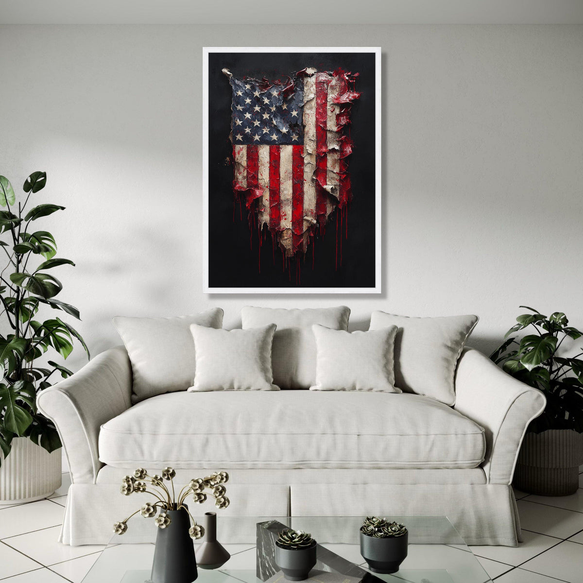 Distressed American Flag Canvas Wall Art, Vintage USA Patriotic Canvas, Rustic Red White Blue Home Decor, Flag Gift Art, Home Decor, Print