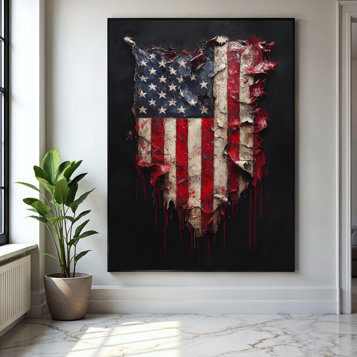 Distressed American Flag Canvas Wall Art, Vintage USA Patriotic Canvas, Rustic Red White Blue Home Decor, Flag Gift Art, Home Decor, Print