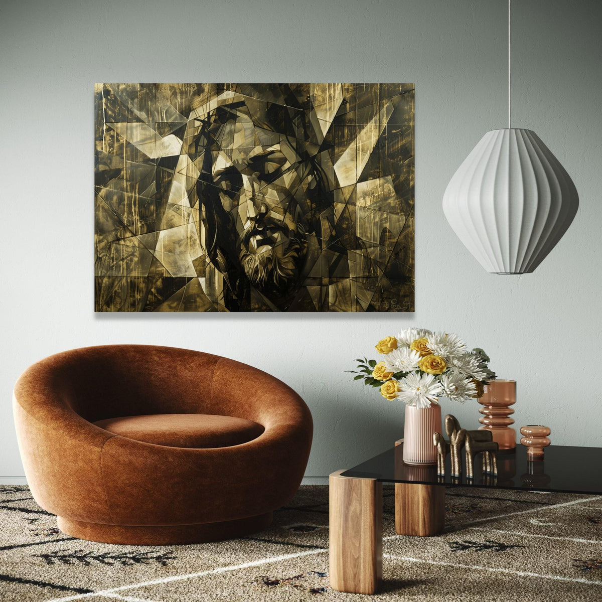 Cubist Jesus Portrait Canvas, Religious Wall Art, Abstract Christian Canvas, Spiritual Home Decor, Modern Sacred Gift Art, Home Decor, Print