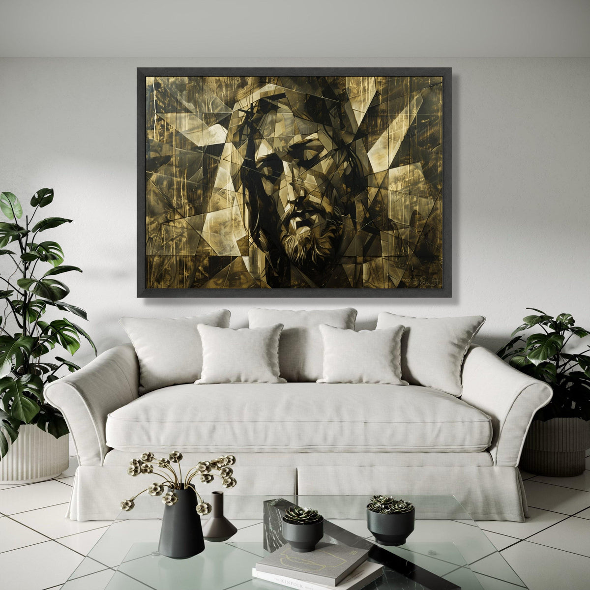 Cubist Jesus Portrait Canvas, Religious Wall Art, Abstract Christian Canvas, Spiritual Home Decor, Modern Sacred Gift Art, Home Decor, Print