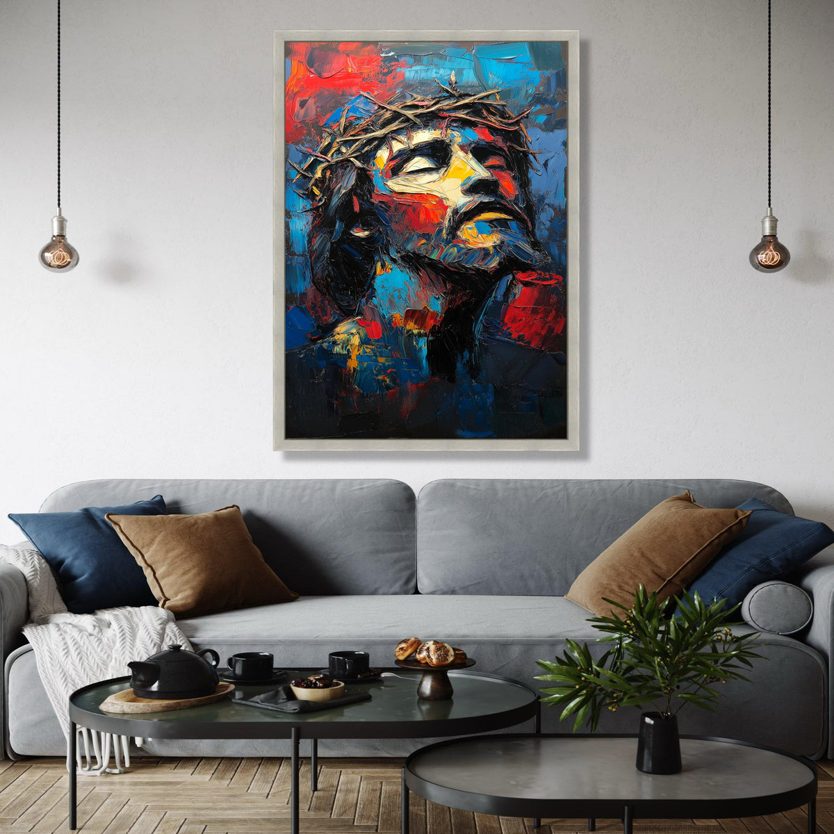 Abstract Jesus Christ Portrait Canvas, Crown of Thorns Wall Art, Religious Spiritual Canvas, Expressionist Gift Art, Home Decor, Print