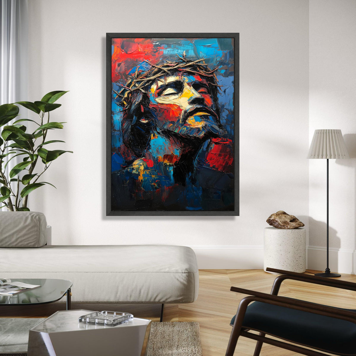 Abstract Jesus Christ Portrait Canvas, Crown of Thorns Wall Art, Religious Spiritual Canvas, Expressionist Gift Art, Home Decor, Print
