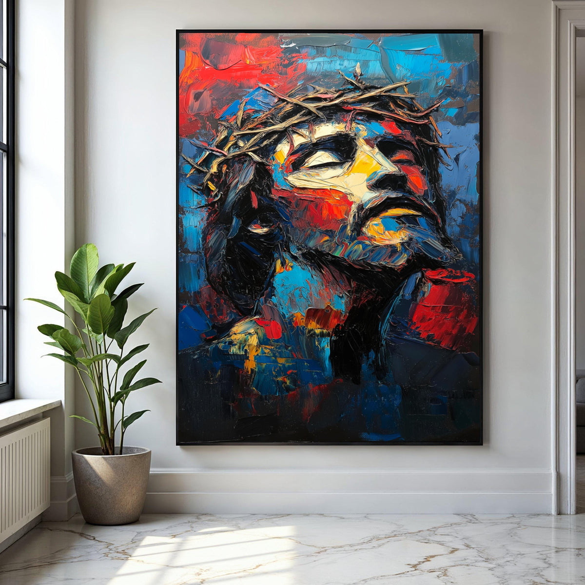Abstract Jesus Christ Portrait Canvas, Crown of Thorns Wall Art, Religious Spiritual Canvas, Expressionist Gift Art, Home Decor, Print