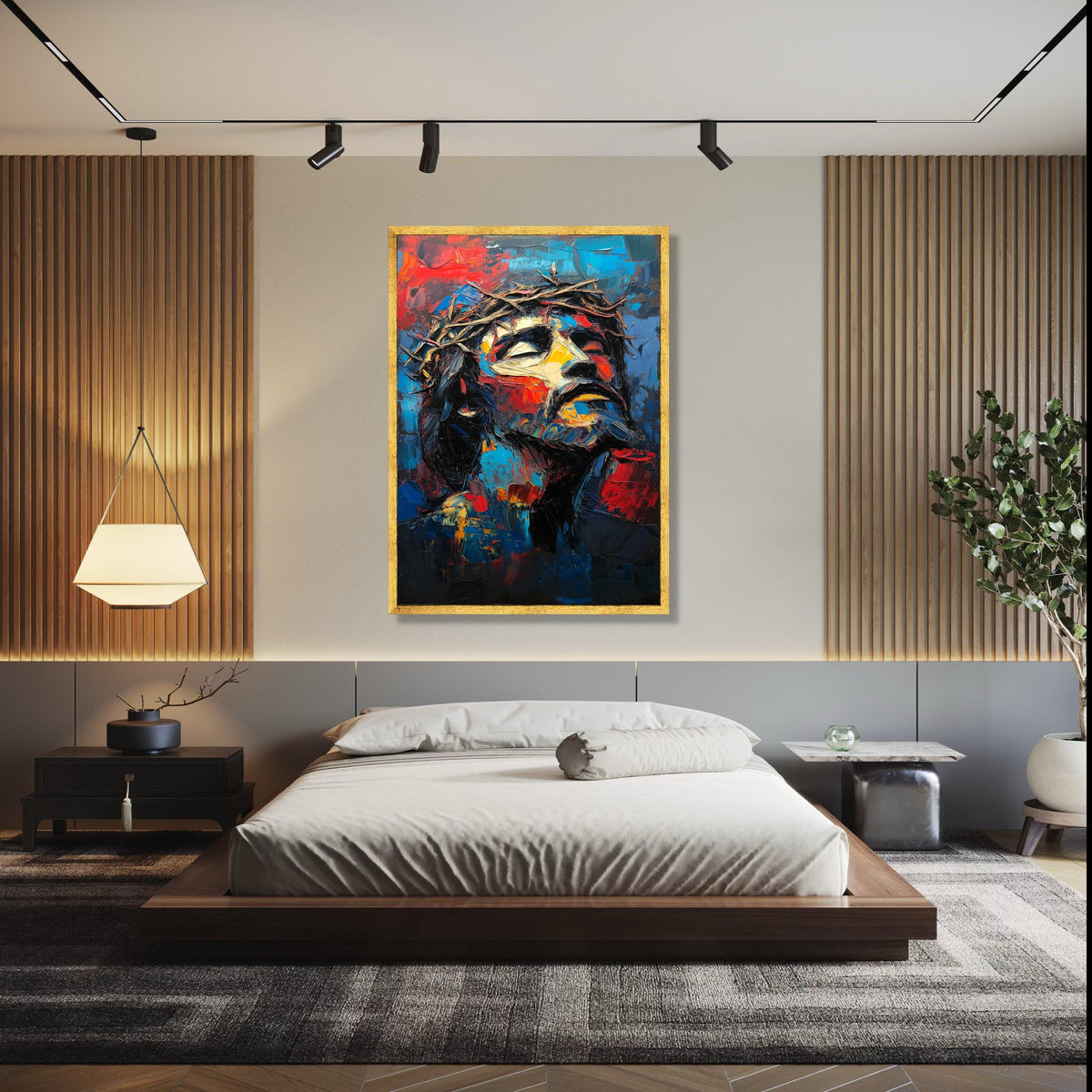 Abstract Jesus Christ Portrait Canvas, Crown of Thorns Wall Art, Religious Spiritual Canvas, Expressionist Gift Art, Home Decor, Print