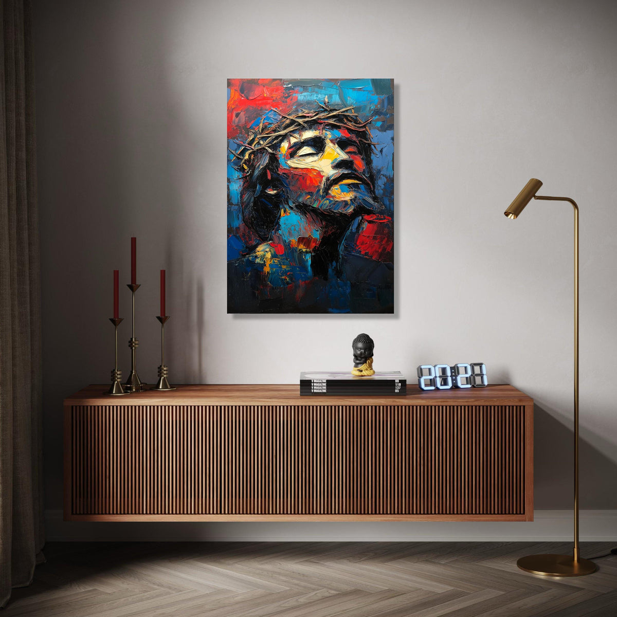 Abstract Jesus Christ Portrait Canvas, Crown of Thorns Wall Art, Religious Spiritual Canvas, Expressionist Gift Art, Home Decor, Print