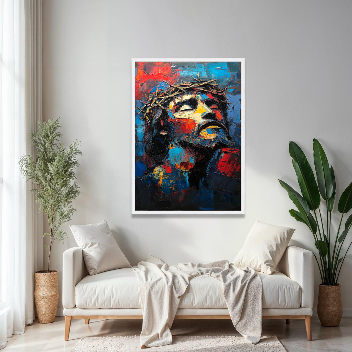 Abstract Jesus Christ Portrait Canvas, Crown of Thorns Wall Art, Religious Spiritual Canvas, Expressionist Gift Art, Home Decor, Print