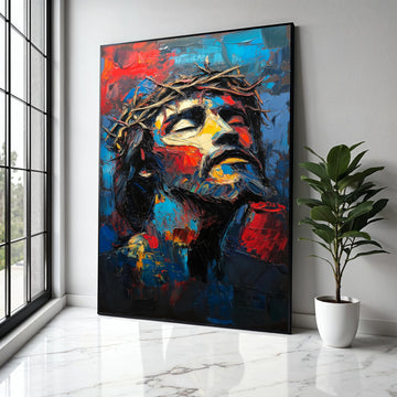 Abstract Jesus Christ Portrait Canvas, Crown of Thorns Wall Art, Religious Spiritual Canvas, Expressionist Gift Art, Home Decor, Print