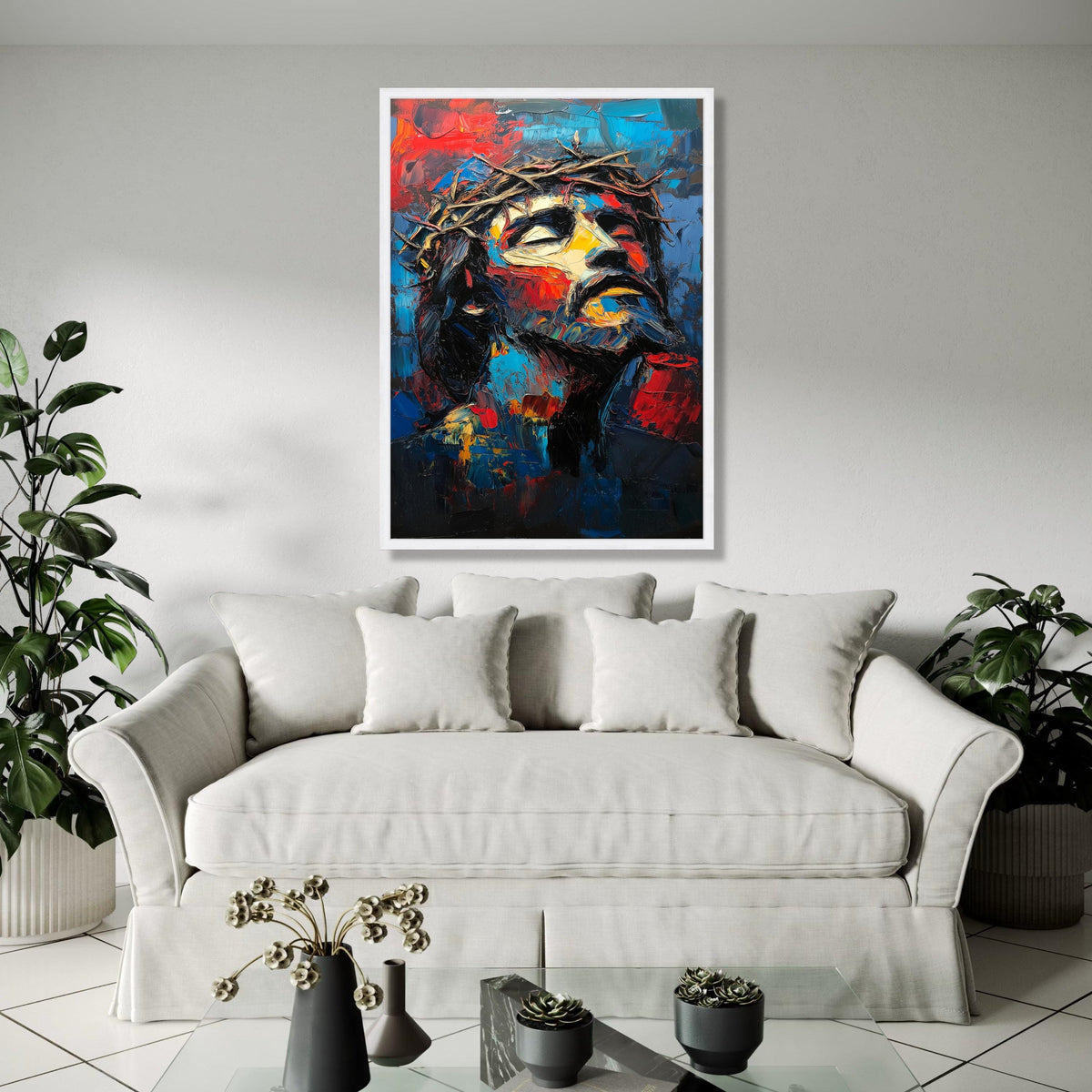 Abstract Jesus Christ Portrait Canvas, Crown of Thorns Wall Art, Religious Spiritual Canvas, Expressionist Gift Art, Home Decor, Print