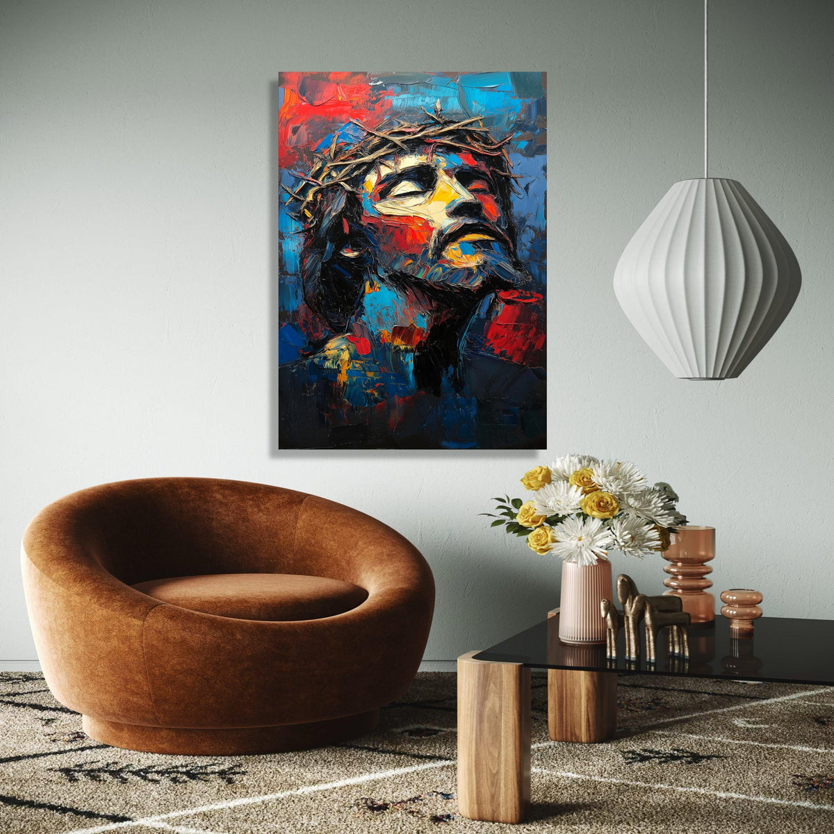 Abstract Jesus Christ Portrait Canvas, Crown of Thorns Wall Art, Religious Spiritual Canvas, Expressionist Gift Art, Home Decor, Print